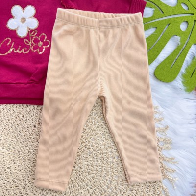 Conj. Casaco de Moletom Chic Flor e Calça Ribana em Plush - Bordo e Areia